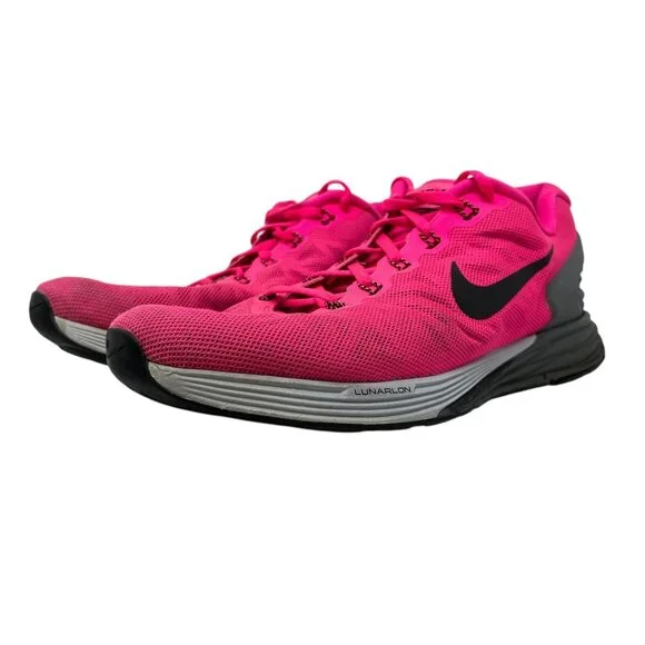 Nike Womens 11 Lunarlon Running Shoes Hot Pink Breathable Mesh Athletic Sneakers - Picture 15 of 16